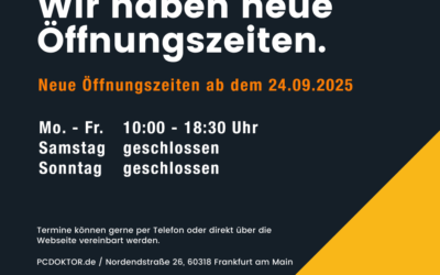 Hinweis: PCDOKTOR.de bleibt ab dem 24.09.2025 samstags geschlossen